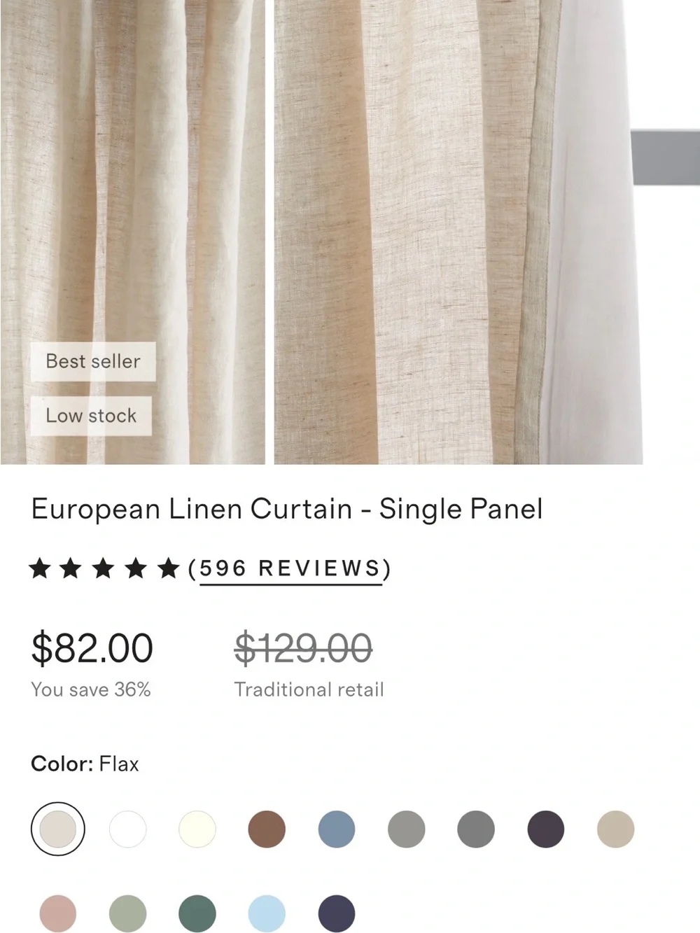 Quince European Luxe Linen Curtain Panel Flax 48x84 (one panel)